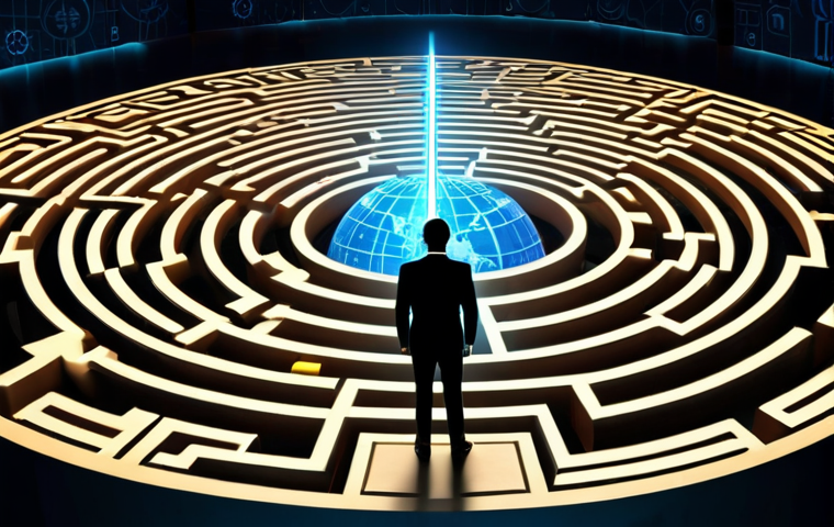 A confident business professional, viewed from behind, standing at the center of a complex, glowing global regulatory compliance maze. They hold a luminous compass pointing towards clarity. The maze walls are subtly patterned with legal symbols and country flags (representing GDPR, CCPA, LGPD), illustrating diverse international laws. The background suggests a digital, interconnected world, highlighting the strategic navigation of global compliance. Cinematic lighting, intricate detail, professional atmosphere.