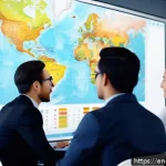 해외마케팅 실기 시험 준비 가이드 - A modern international marketing team brainstorming session in a bright office, diverse professional...